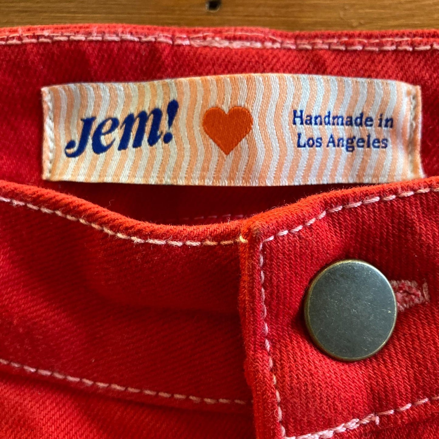 2 - Jem! $315 Los Angeles Red Top Stitched Utility Workwear Jeans Pants 0312IG