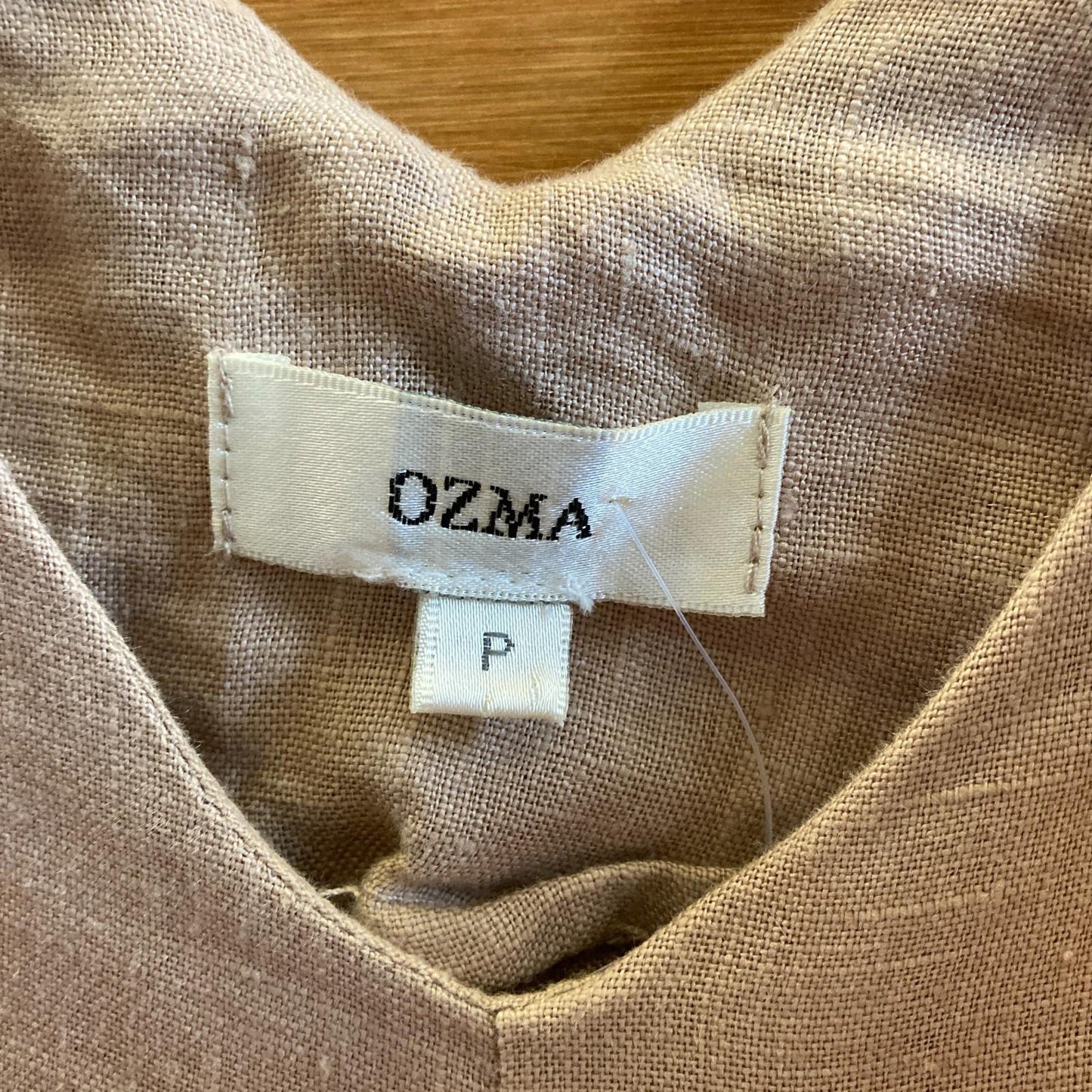 XS - Ozma $240 Tan Sleeveless Vanessa Linen V-Neck Wide Leg Crop Jumpsuit 0223LA