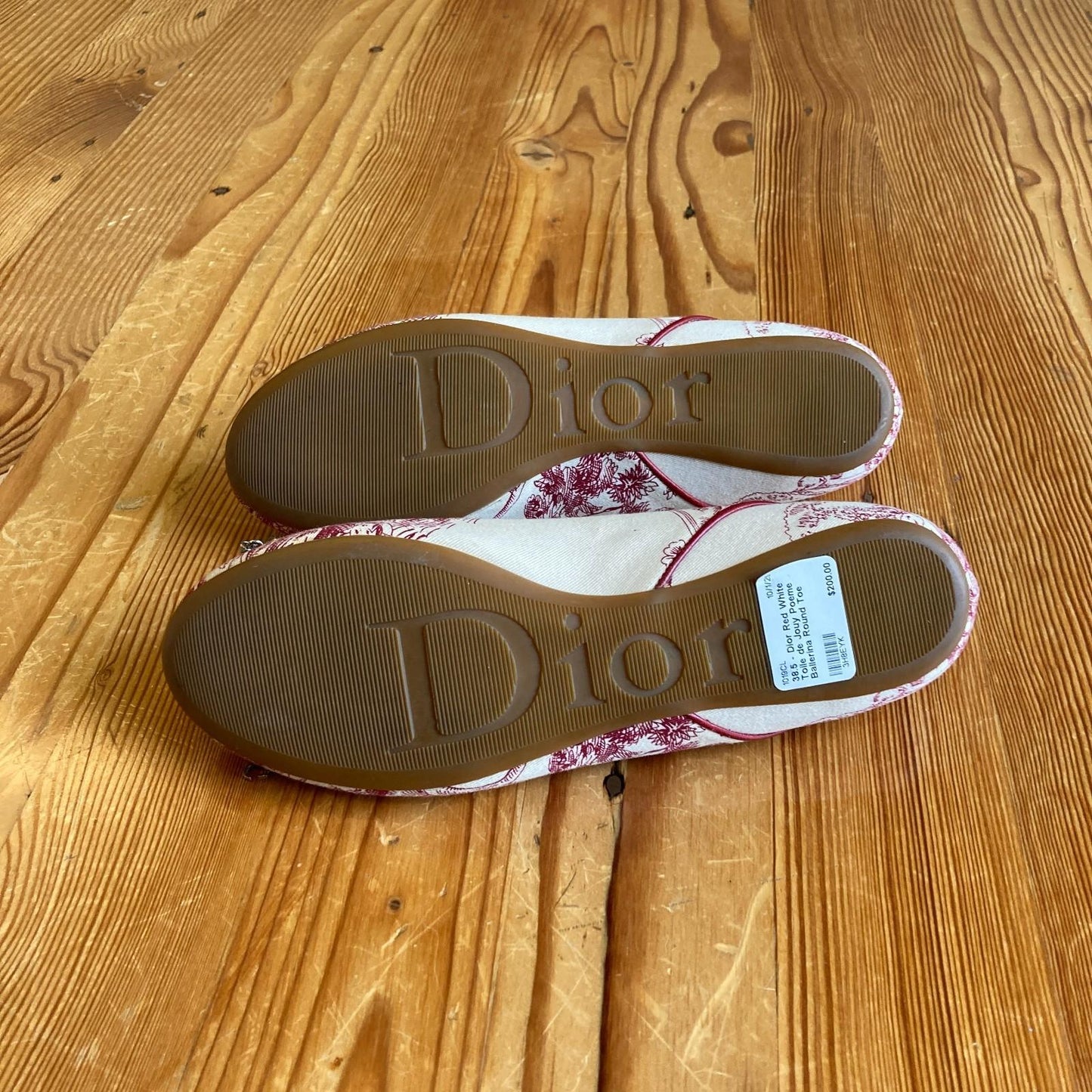 38.5 - Dior Red White Toile de Jouy Poeme Ballerina Round Toe Flats Shoes 1019CL