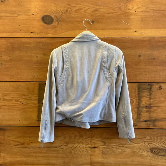 XS - Rebecca Minkoff Light Gray Suede Leather Moto Biker Jacket *marks 0703SC