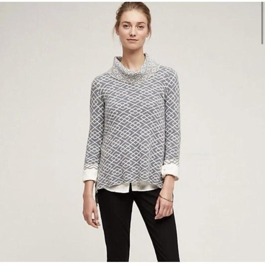 XS - Moth Anthropologie Gray Patterned Cowl Neck NEW Sweater 0723ML