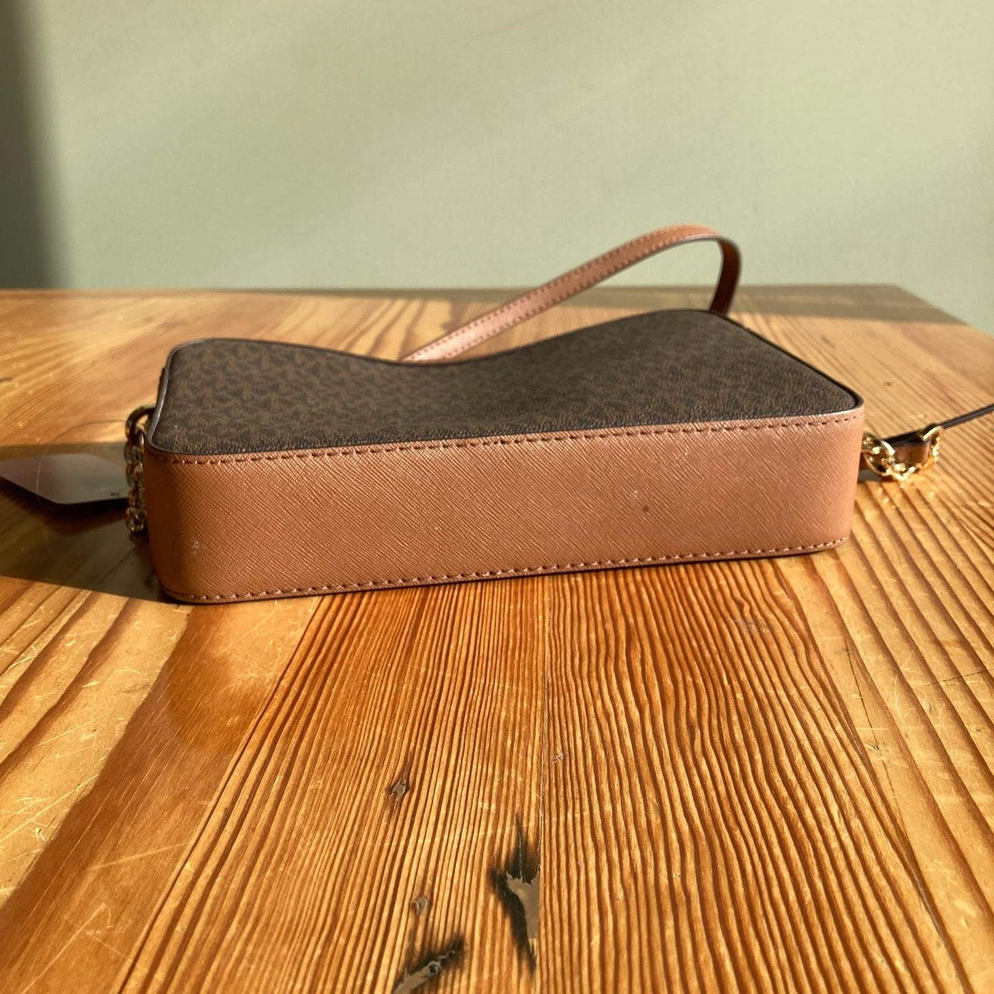 Michael Kors Brown Signature Jet Set Crossbody Zip Top Purse Bag 0607AB