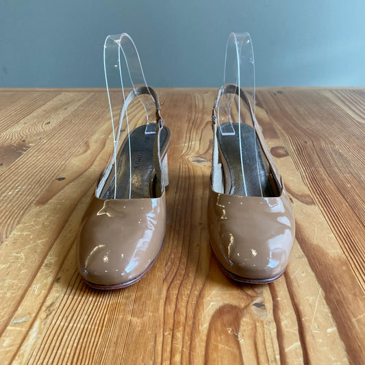 6.5 - Rachel Comey Brown Patent Leather Ray Slingback Wood Block Heels 0425KN
