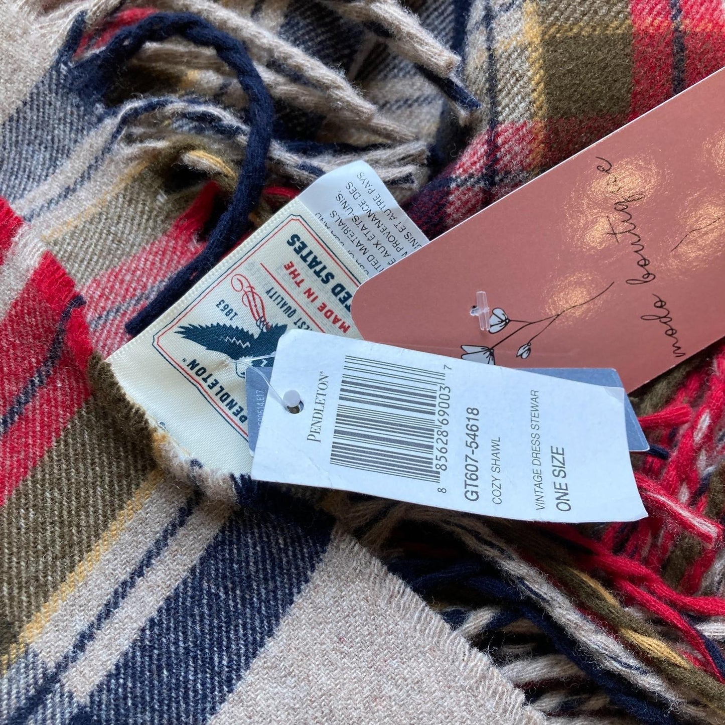 Pendleton 100% Wool Plaid Wrap Shawl Poncho Cape Plaid w/ Fringe NEW 0705SG