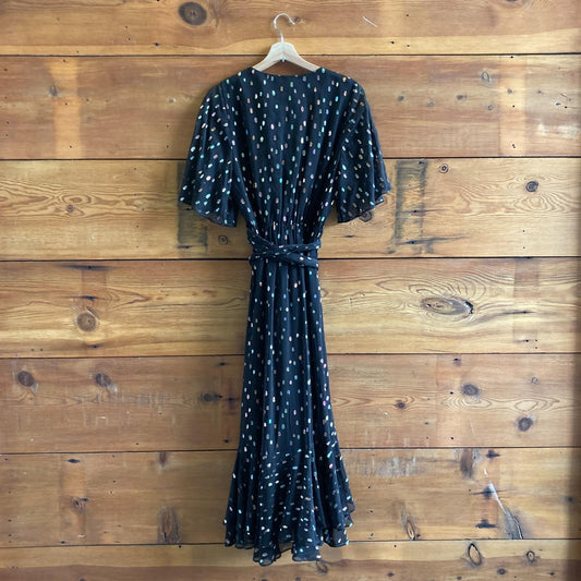 10 - Diane Von Furstenberg Black Jewel Metallic Overlay Faux Wrap Dress 1120PK