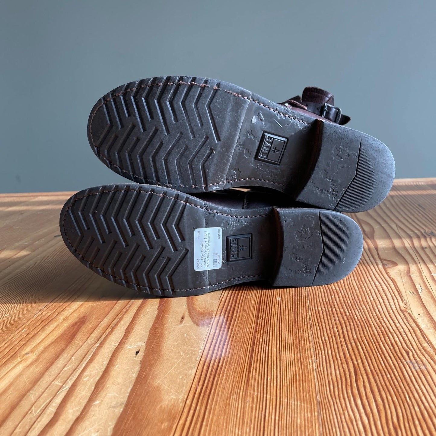 7.5 - Frye Brown Leather Veronica Short Moto Slouch Womens Boots 0603AG