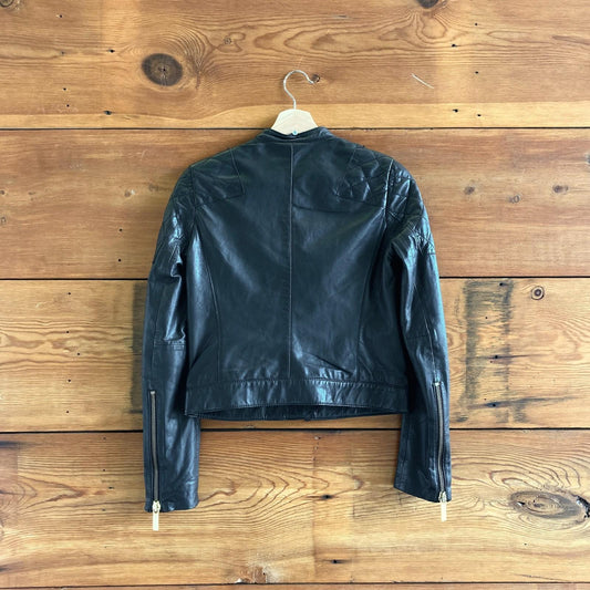 XS - Michael by Michael Kors Black Leather Zip Moto Jacket 1101SC