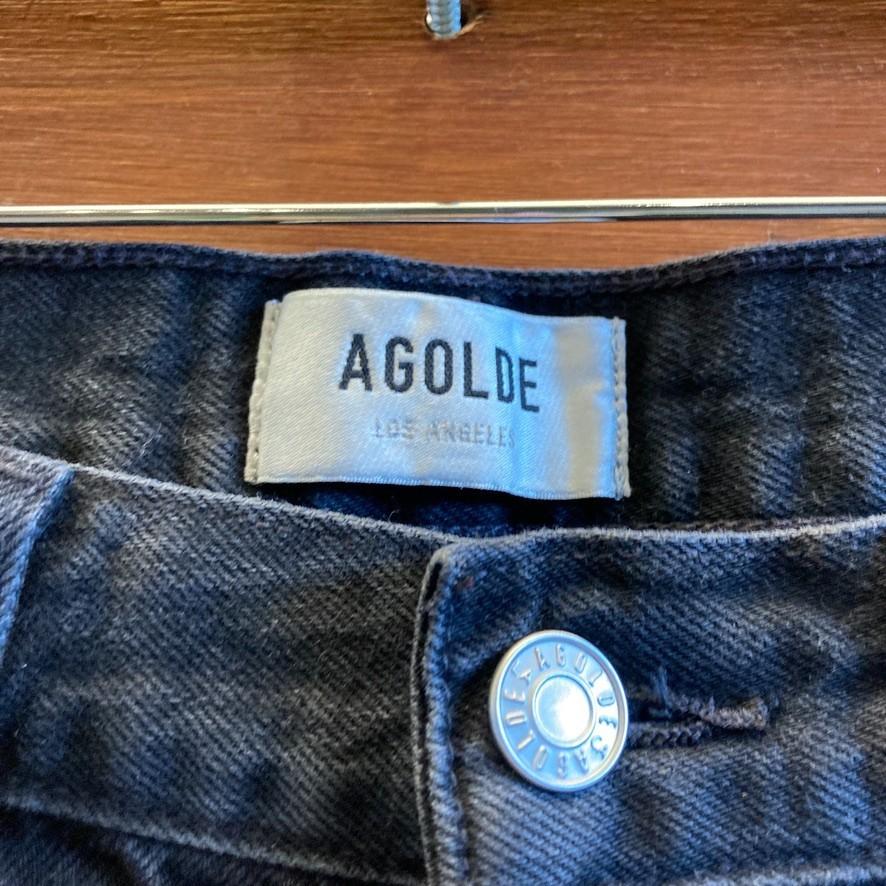 27 - AgoldE Tar Black 90's Mid Rise Straight Womens Button Fly Jeans 0628AC