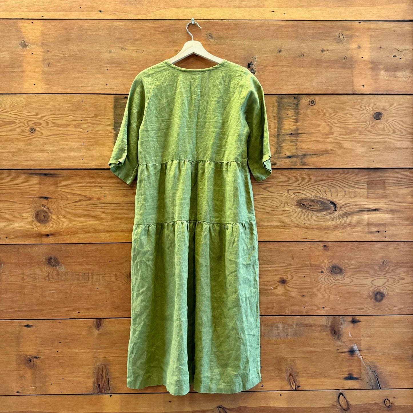 M - Conscious Clothing Green Ranch Babydoll Tiered Short Sleeve Dress 0607CC