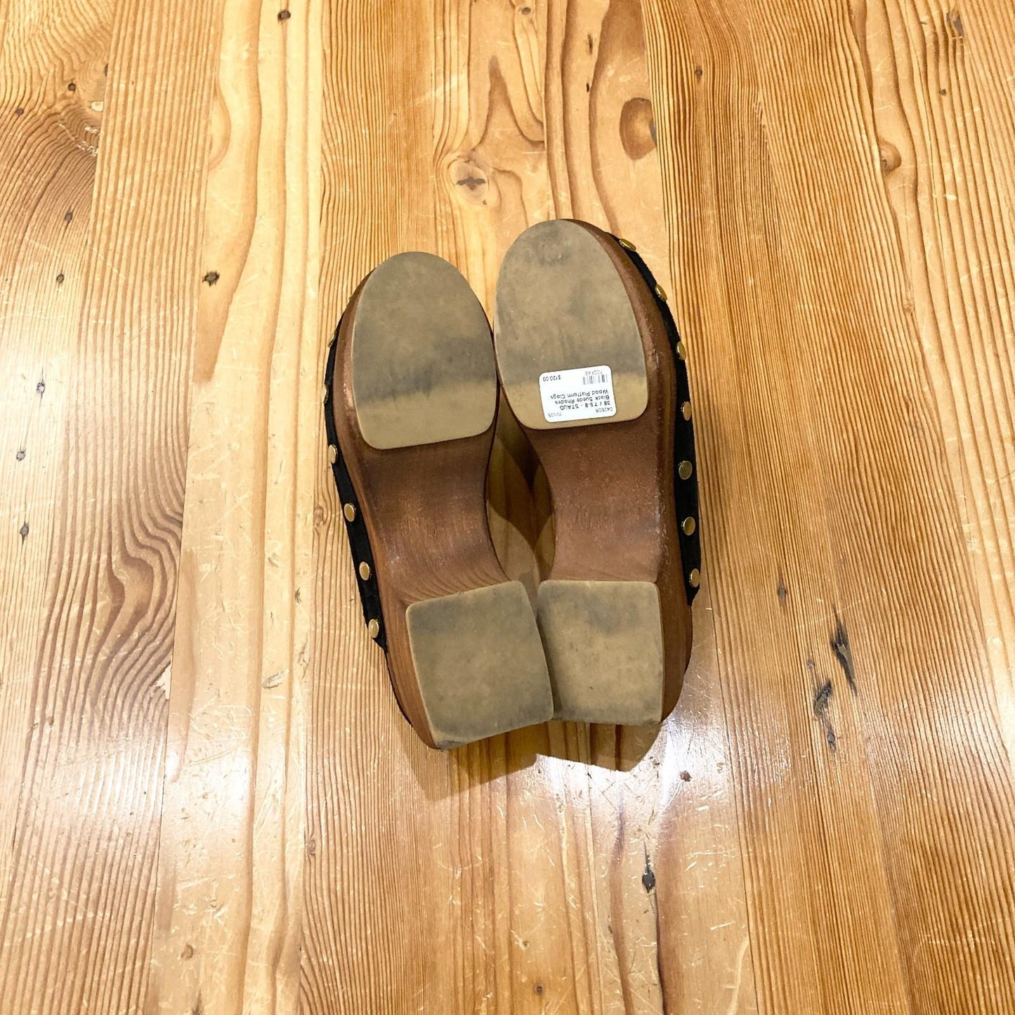 38 / 7.5-8 - STAUD Black Suede Rhodes Wood Platform Clogs Shoes 0426CR