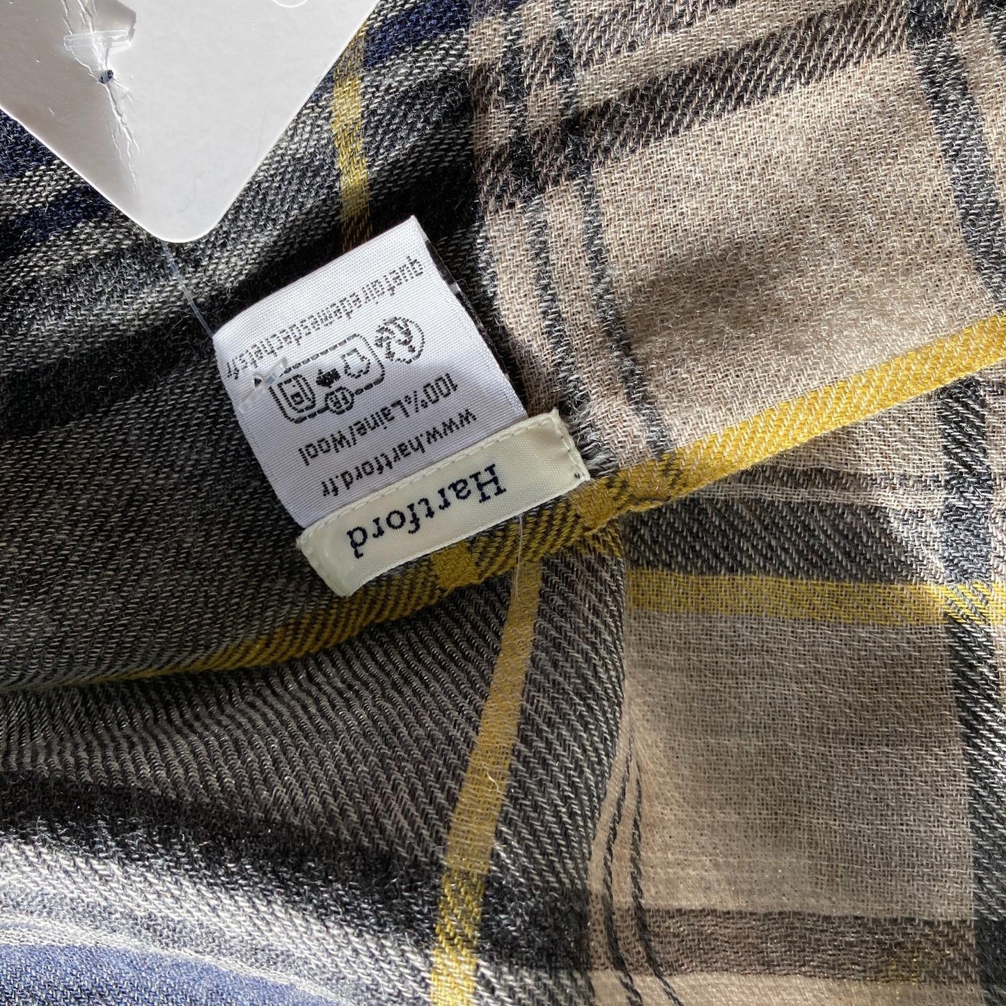 Hartford Blue Plaid Print 100% Wool Frayed Edge Scarf 4427SC