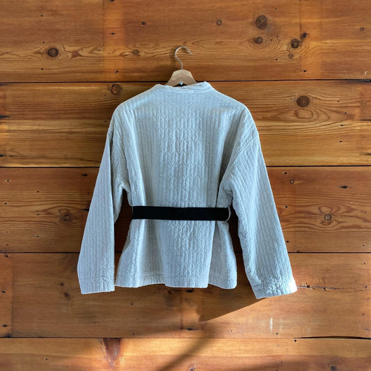 38 - Pomandere Pearl Gray NEW $625 Textured Jacket w/ Tie Belt 4427SC