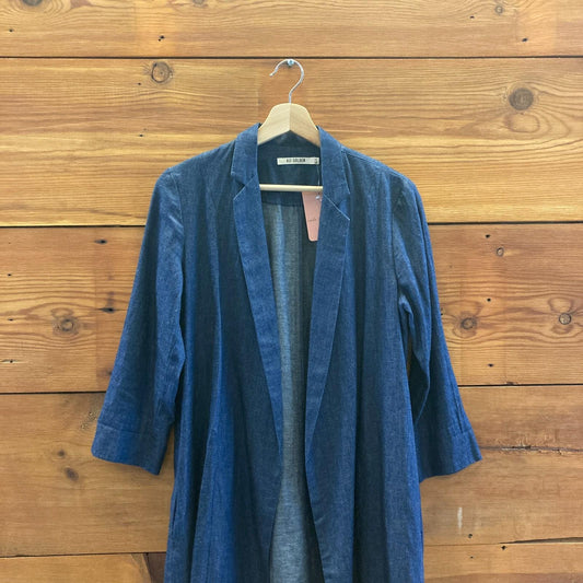 XS / S - Ali Golden Dark Chambray Denim Light Open Front Lagenlook Jacket 0505MP