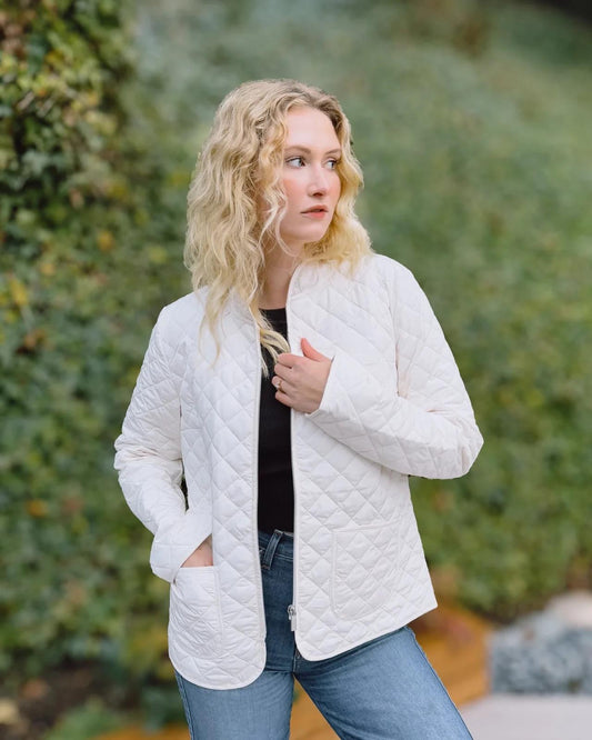 38 / 8 - Ilse Jacobsen White Quilted Padded Short Knit Collar Jacket 1117DB