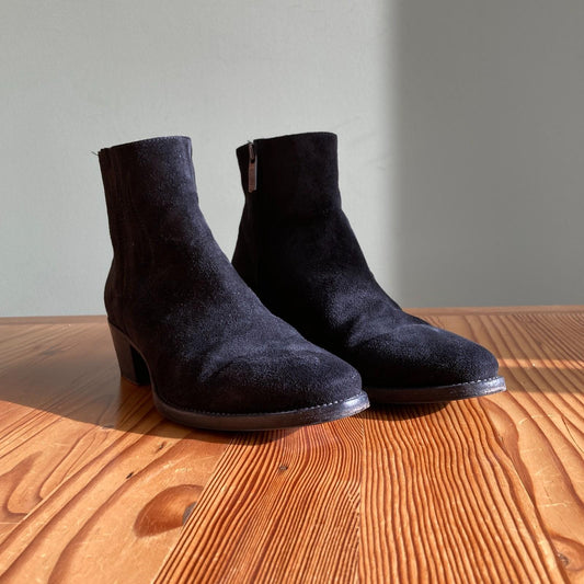 40 / 9.5-10 - Alberto Fasciani Black Suede Handmade in Italy Ankle Boots 1125KG