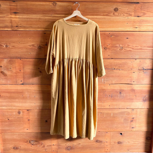 XS - Black Crane $199 Gold Cotton Flannel Midi Maxi Easy Dress 0804MS