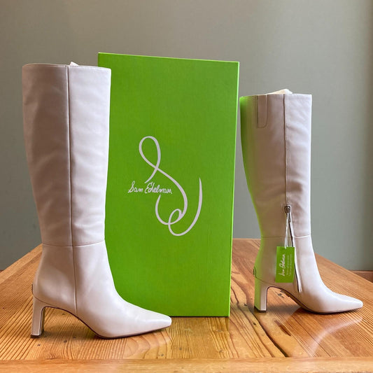 6.5 - Sam Edelman $200 Ivory Leather Sylvia Knee High Boots NEW w/ Box 1122KP