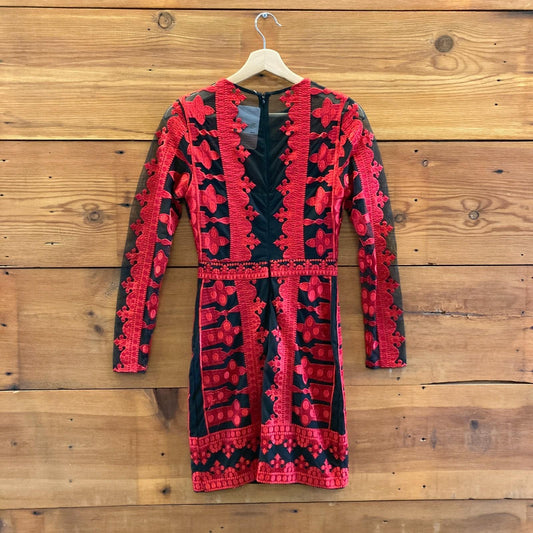 2 - Nicole Miller Red & Black Embroidered Long Sleeve Holiday Dress 1125RS