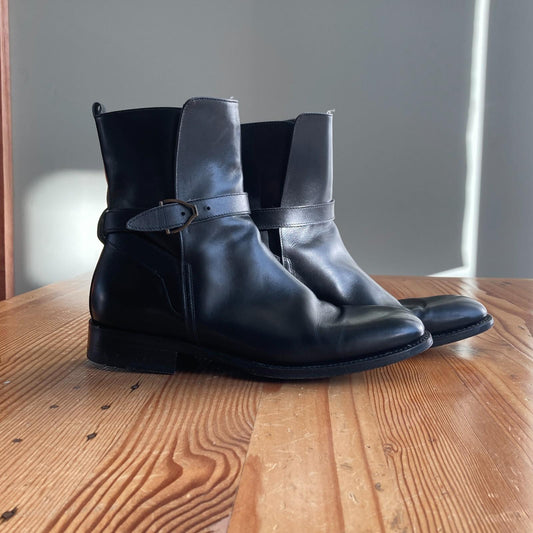 10 - Lucchese Smooth Black Leather Handmade Jodphur Womens Ankle Boots 1029ML