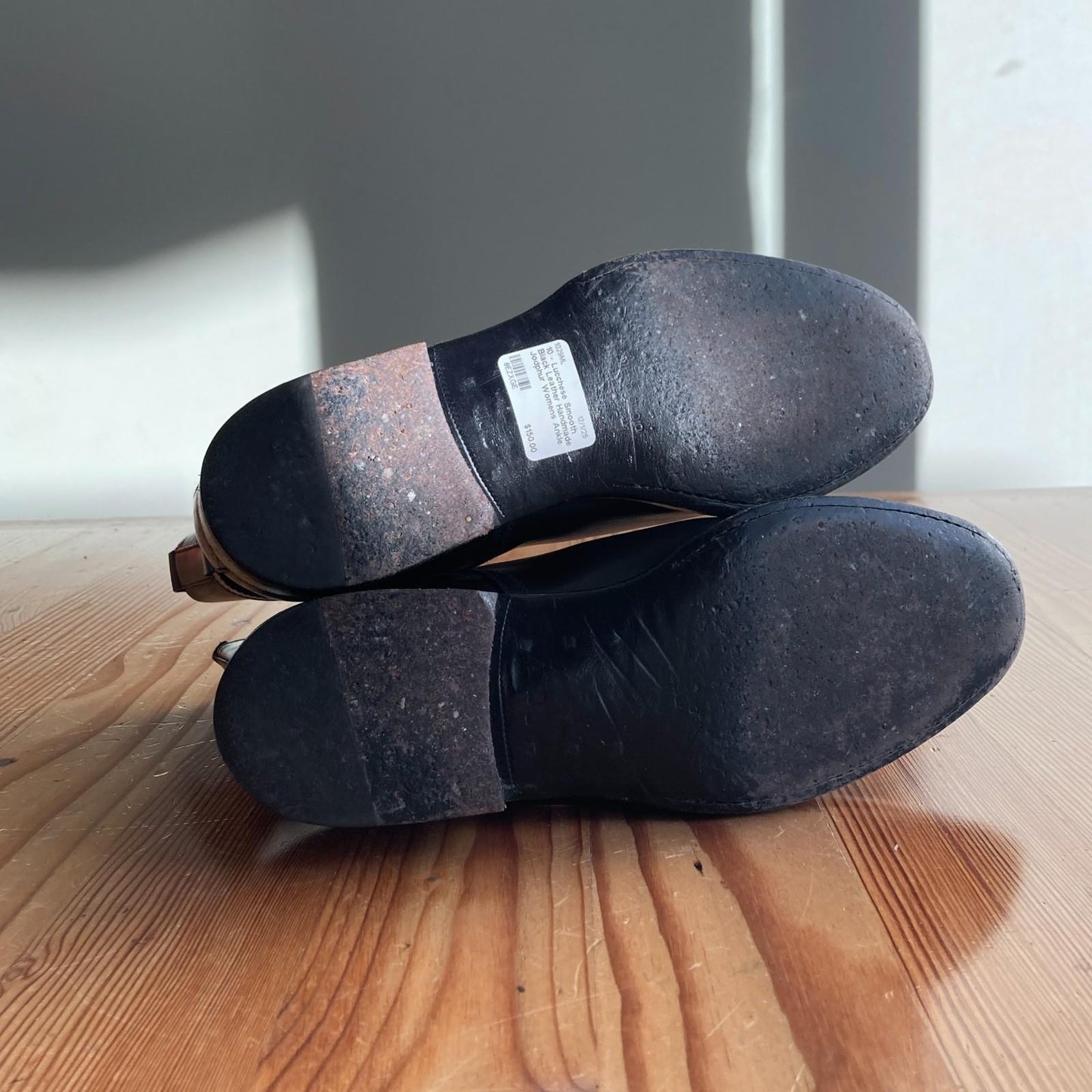 10 - Lucchese Smooth Black Leather Handmade Jodphur Womens Ankle Boots 1029ML