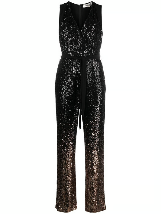 8 - Diane von Furstenberg DVF Black Eryn Sleeveless Sequin Jumpsuit 0517NL