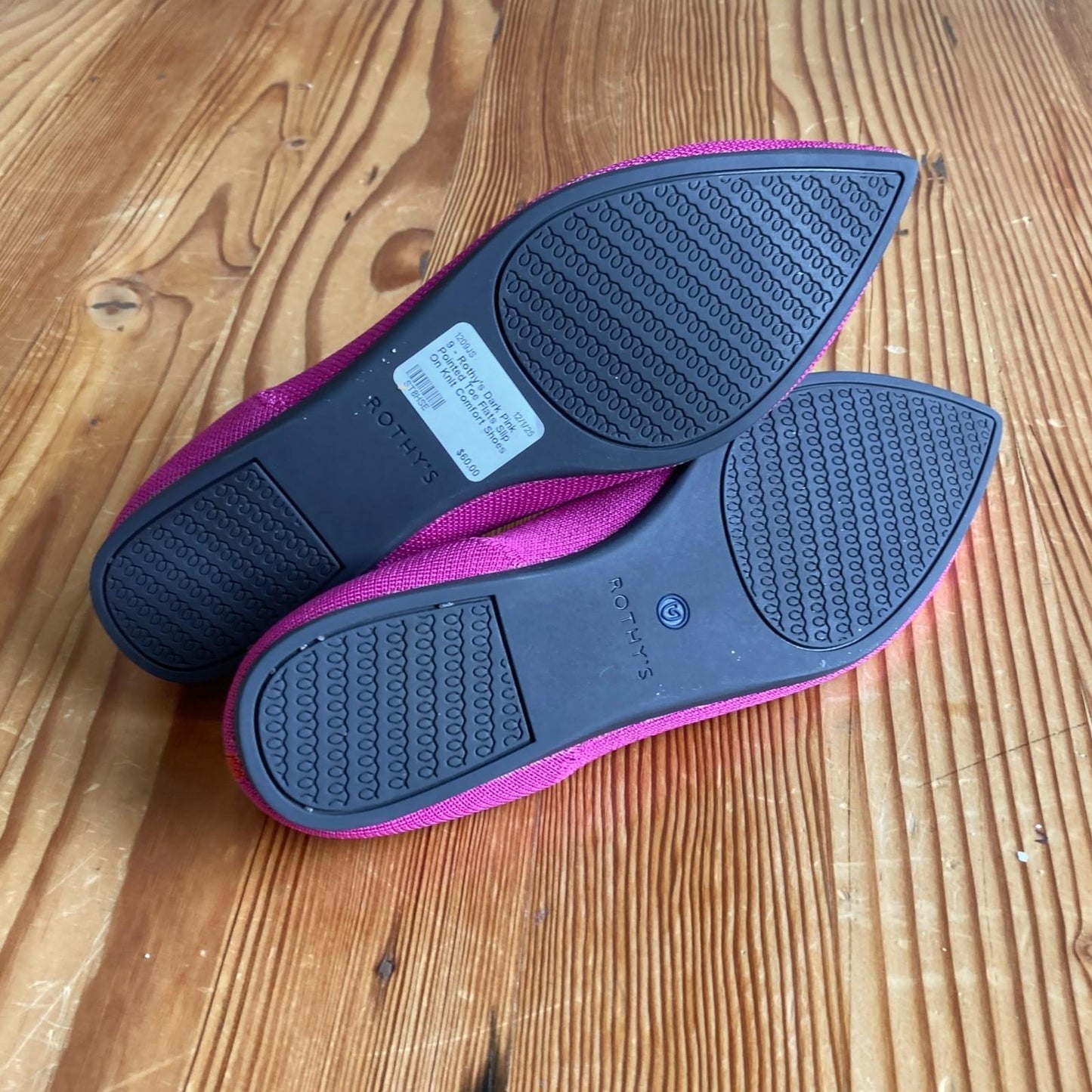 9 - Rothy's Dark Pink Pointed Toe Flats Slip On Knit Comfort Shoes 1209JS