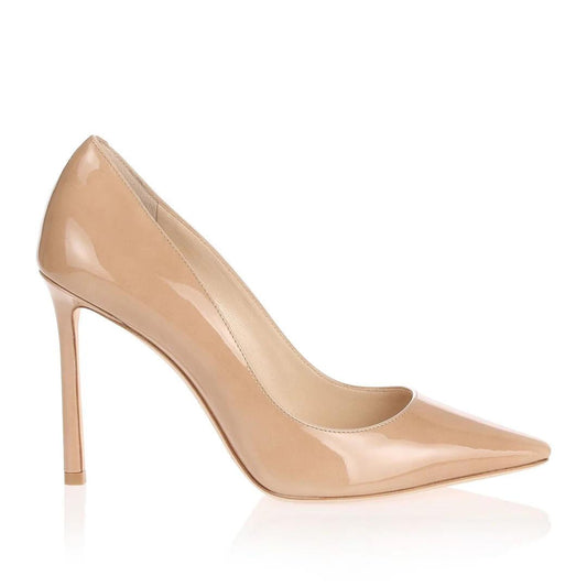 38.5 / 8.5 - Jimmy Choo $565 Nude Romy Patent Leather Heels *worn once 0426CR