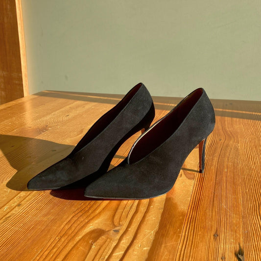 6.5 - Vince Black Suede Portia Pointed Toe Stiletto Heels Shoes NEW 0802DZ