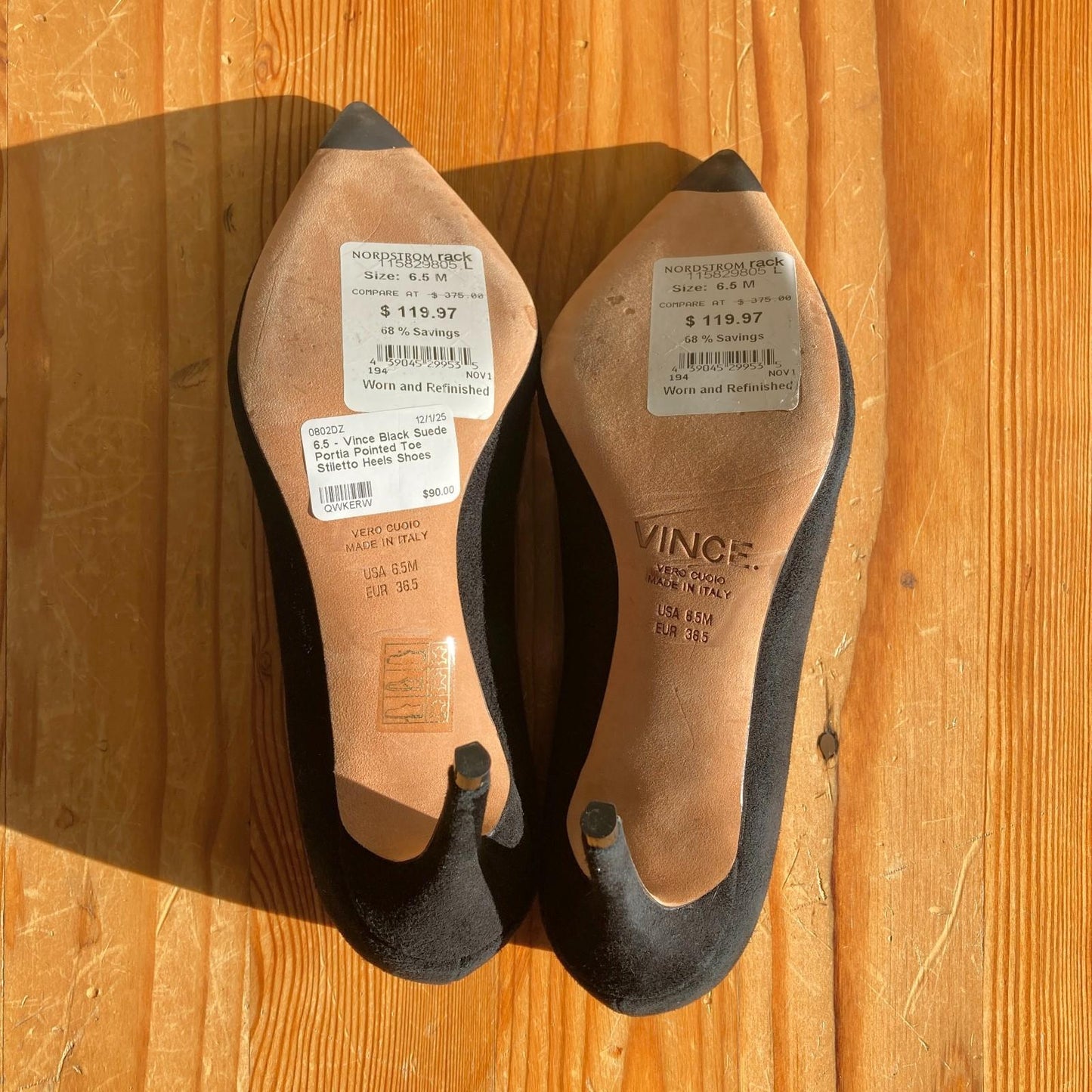 6.5 - Vince Black Suede Portia Pointed Toe Stiletto Heels Shoes NEW 0802DZ