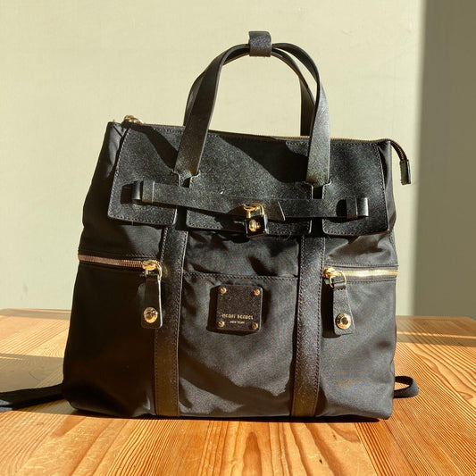Henri Bendel Black Nylon Jetsetter Convertible Backpack Crossbody Purse 0802DZ