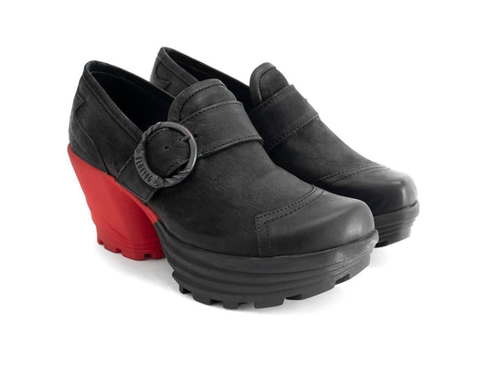 9 - John Fluevog Black & Red Platform Mellow Jammin' Heels Shoes 1223NM