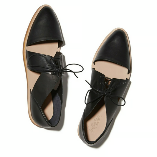 7.5 - Loeffler Randall Black Leather Willa Pointed Lace Up Flats Shoes 0619SM