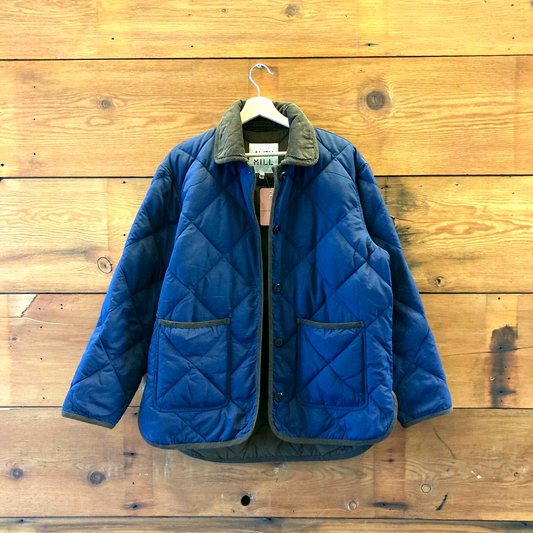 M - Alex Mill Navy Blue Brown Quilted Oversized Utility Barn Jacket 0815CJ