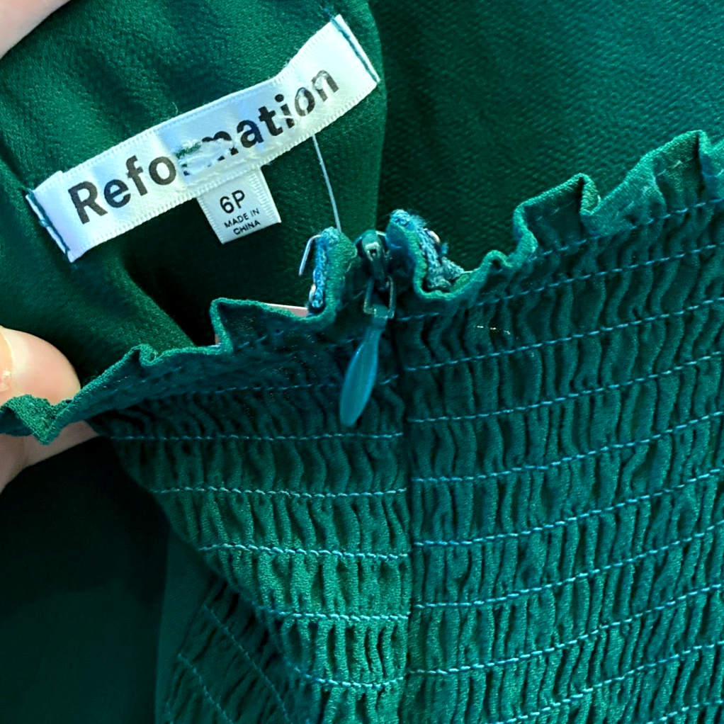 2 - Reformation Emerald Green Gavin Open Back High Slit Cap Sleeve Dress 1201LI