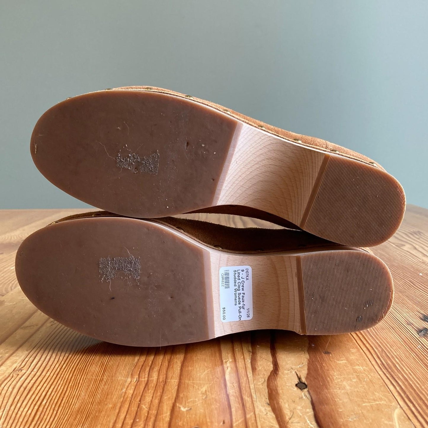 9 - J Crew Faux-fur Lined Clog Suede Pull-On Studded Womens Boots 0107KA