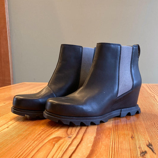 11 - Sorel Black Waterproof Leather Wedge Joan Of Arctic Chelsea Boots 0520MF