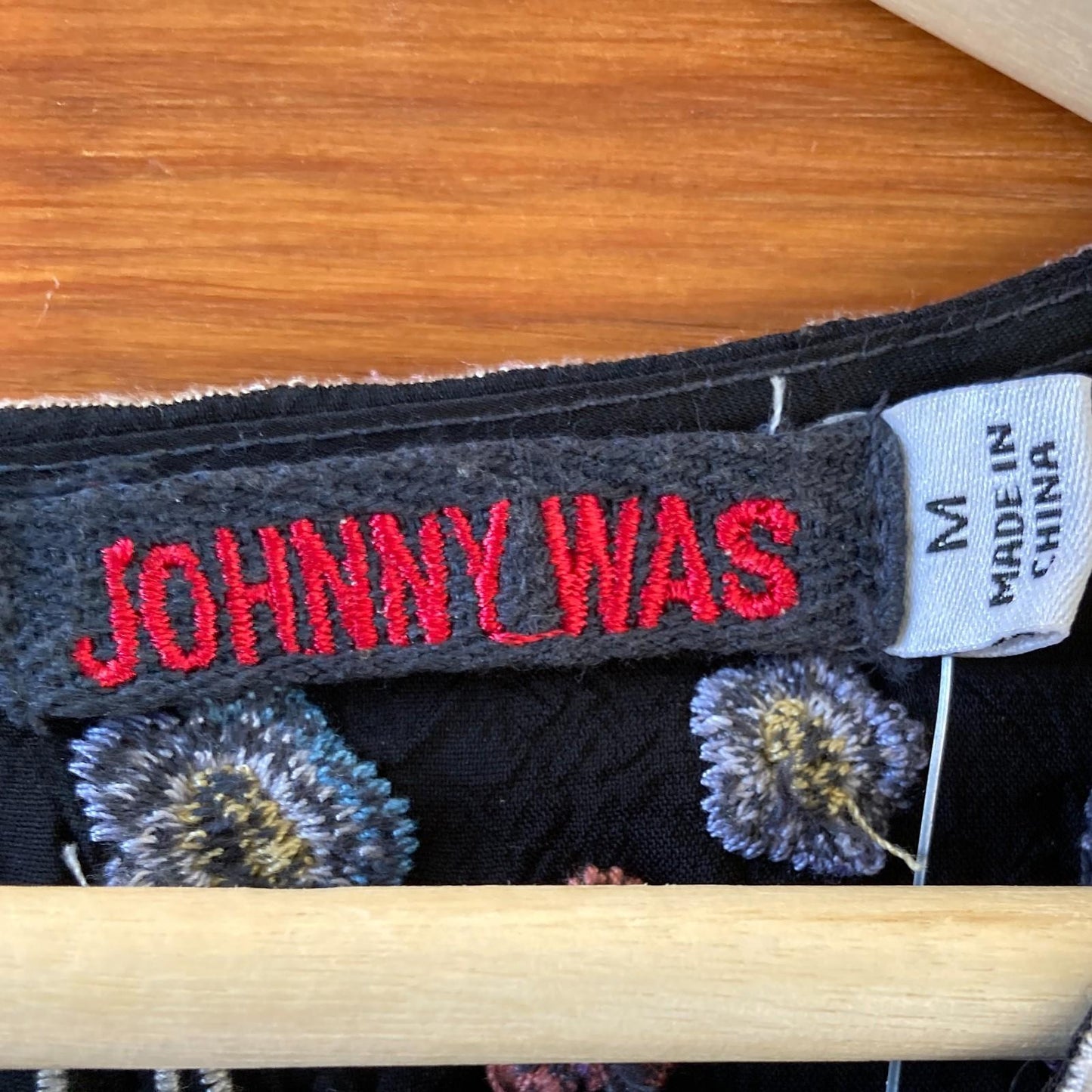 M - Johnny Was Black Embroidered 3/4 Sleeve Silky Knee Length Dress 0108SR