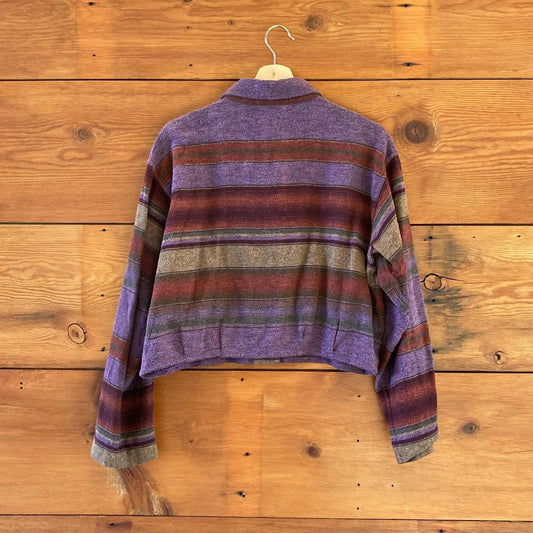 M - Xirena Purple Striped Flannel Haven Boxy Button Up Shirt Jacket 1011SC