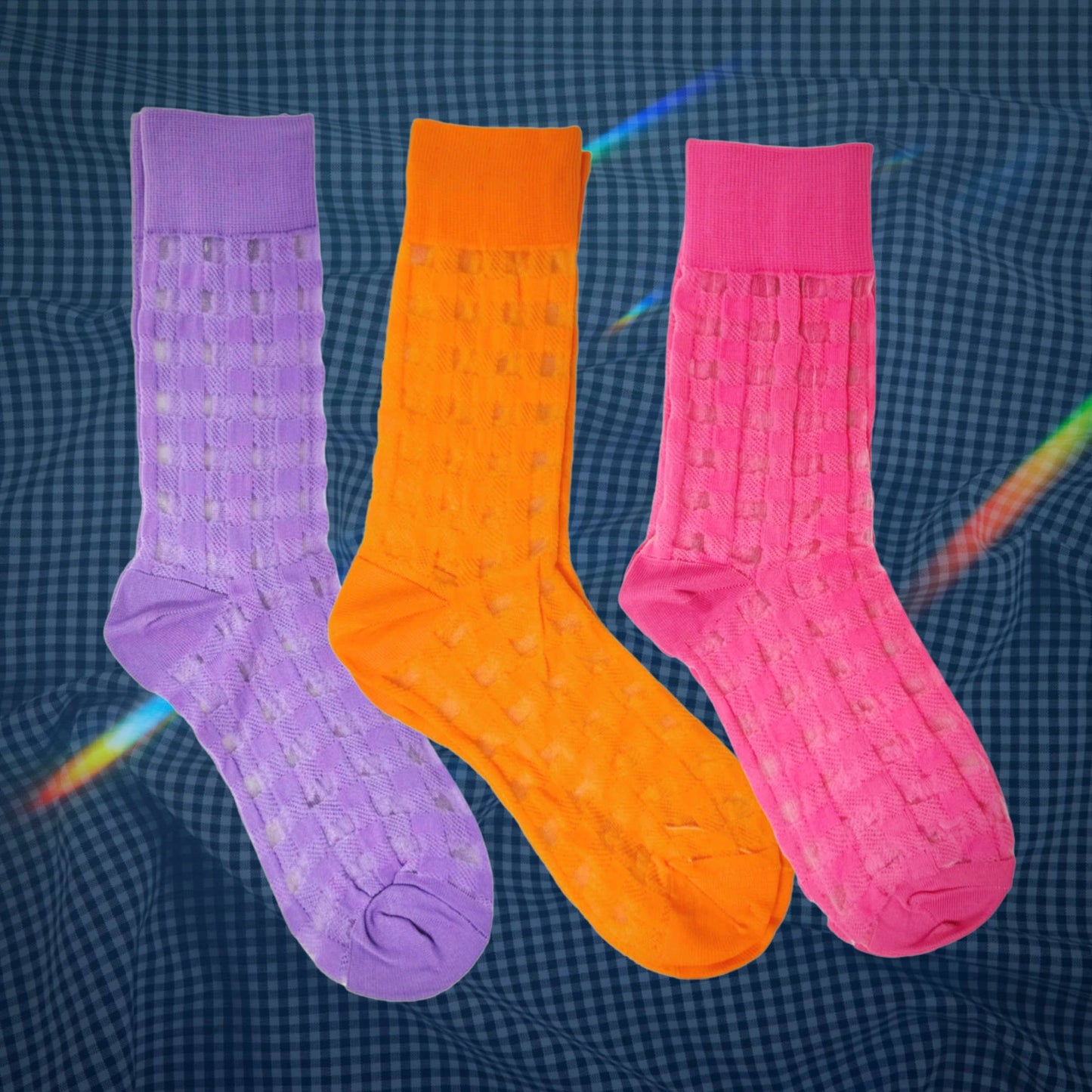 Mesh Grid Crew Socks – Preppy & Colorful Style: Purple