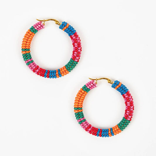 Altiplano - Patchwork Hoop Earrings: Retro Red