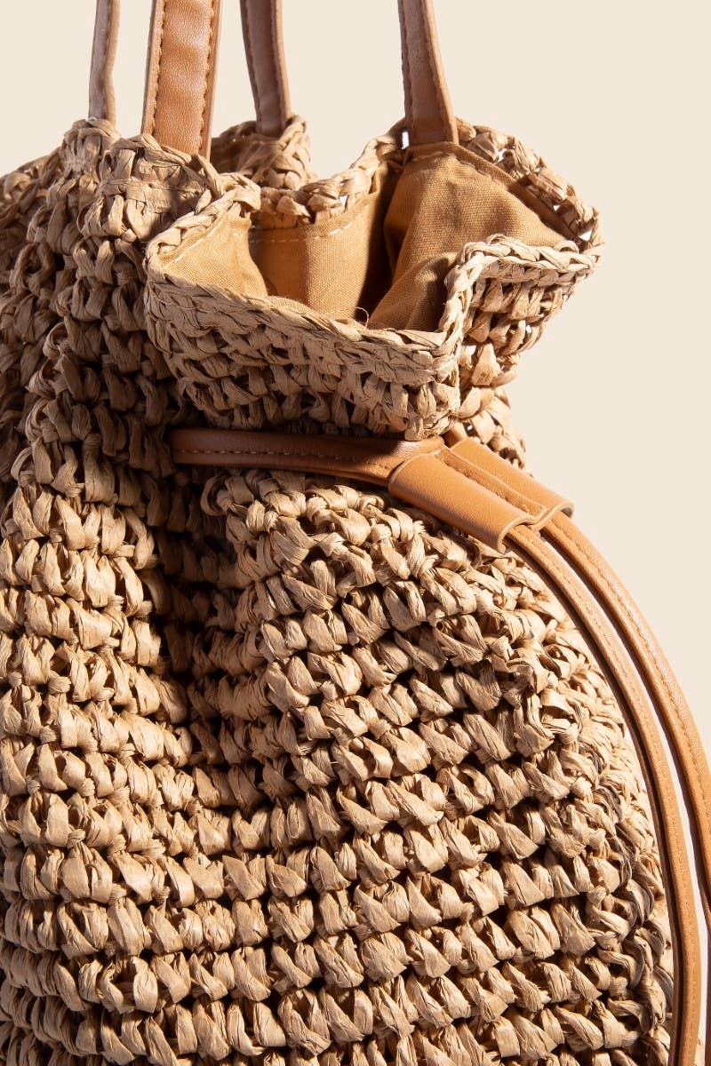 Faux Leather Straps Braided Tote Bag: IV
