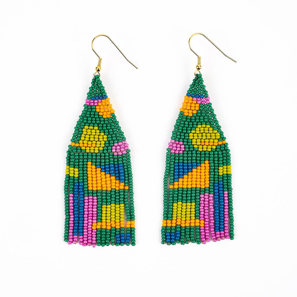 Altiplano - Shapes Fringe Earrings: Groovy Green