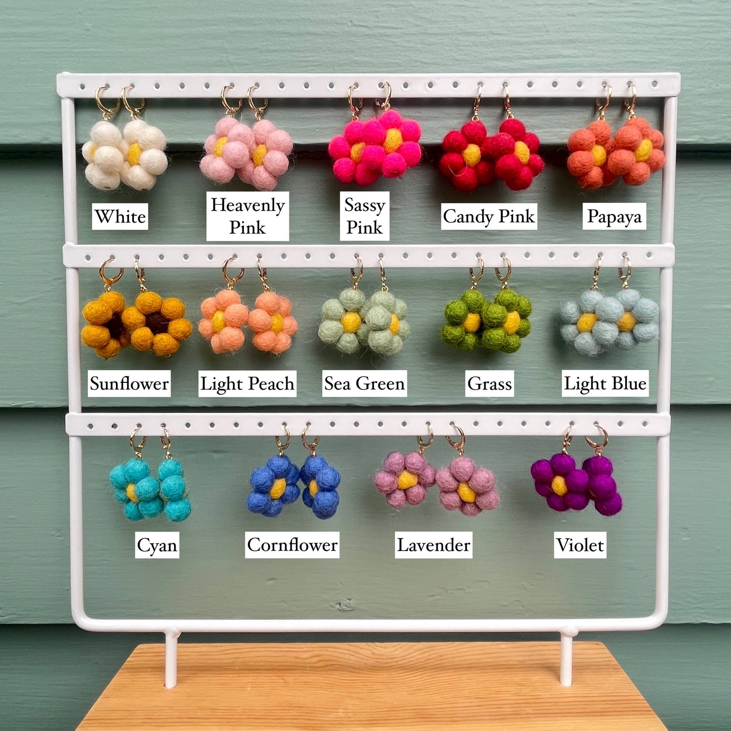 Honey Loom Designs - Mini Felted Daisy Earrings: Cornflower