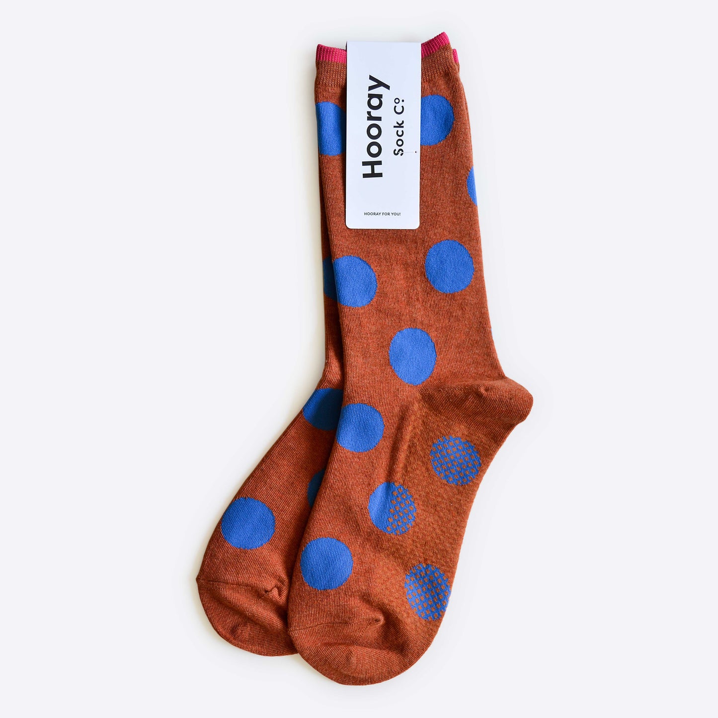 Panhandle Polka Dot Crew Socks, Brown and Blue: Small (Women's 4 - 10)