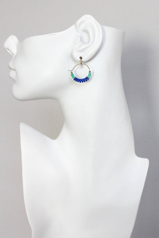 David Aubrey Jewelry - KYLE01 cobalt and green hoop earrings
