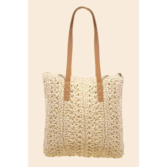 Rectangle Straw Braided Tote Bag: KA