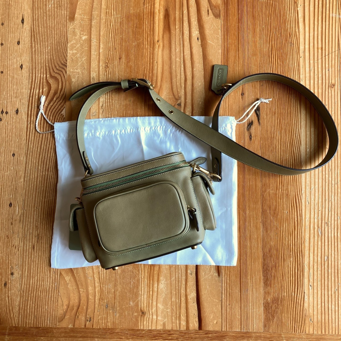 Coach Light Green Leather Utility Crossbody 18 Turnlock Pocket Bag - 0731LR