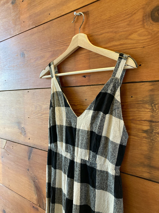 Ali Golden Black Plaid Sleeveless Wide Leg Raw Silk Jumpsuit - Size S - 0312IG