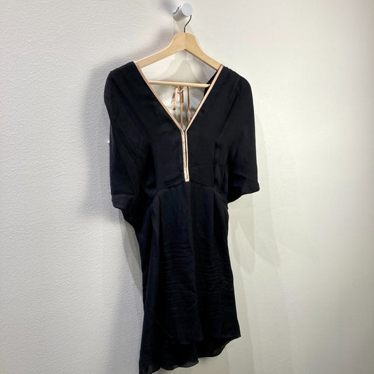 Kiki de Montparnasse Black 100% Silk Slit V-Neck Mini Dress - Size M - 0129LH