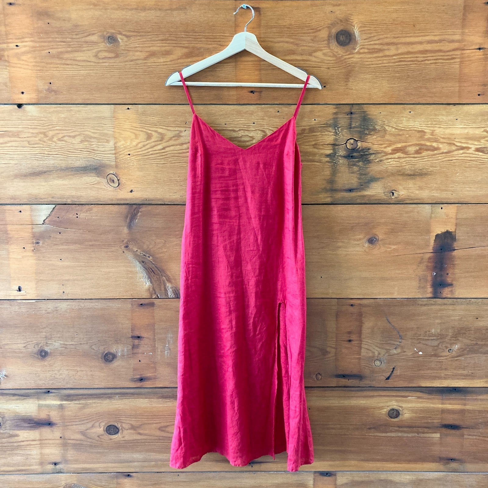 chinese dress ladies Reformation Red Linen Sleeveless Side Slit Midi Dress - Size 2